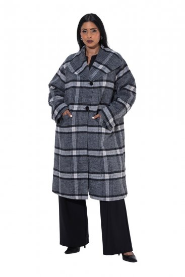Ulla Popken 855250 Manteau en laine asymétrique à large col Gris chiné - Manteaux - Manteaux femme grande taille
