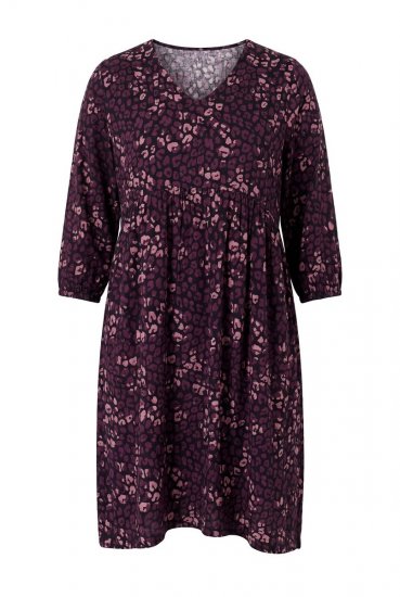 Ulla Popken 855270 Robe en jersey imprimée à col V Noir - Robes en jersey - 
