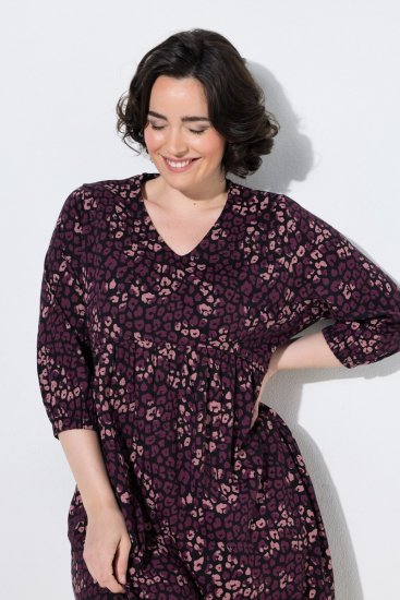 Ulla Popken 855270 Robe en jersey imprimée à col V Noir - Robes en jersey - 