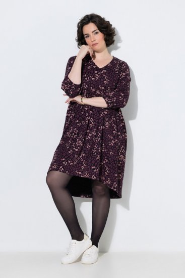 Ulla Popken 855270 Robe en jersey imprimée à col V Noir - Robes en jersey - 