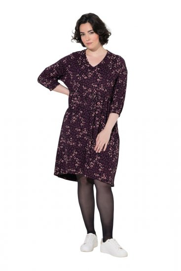 Ulla Popken 855270 Robe en jersey imprimée à col V Noir - Robes en jersey - 