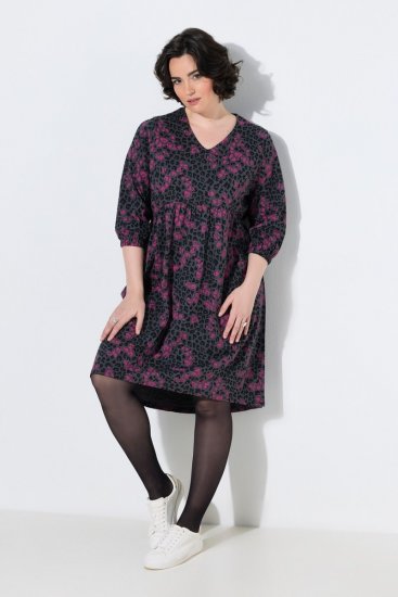Ulla Popken 855270 Robe en jersey imprimée à col V Anthracite - Robes en jersey - 