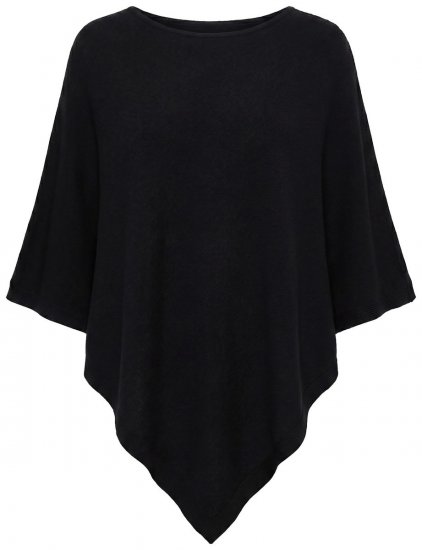 Ulla Popken 855277 Poncho en maille à ourlet pointu et col bateau Noir - Ponchos & capes - 