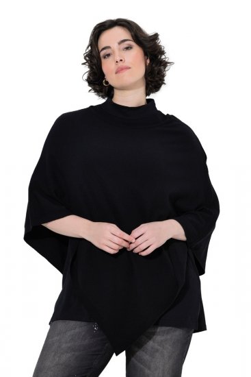 Ulla Popken 855277 Poncho en maille à ourlet pointu et col bateau Noir - Ponchos & capes - 