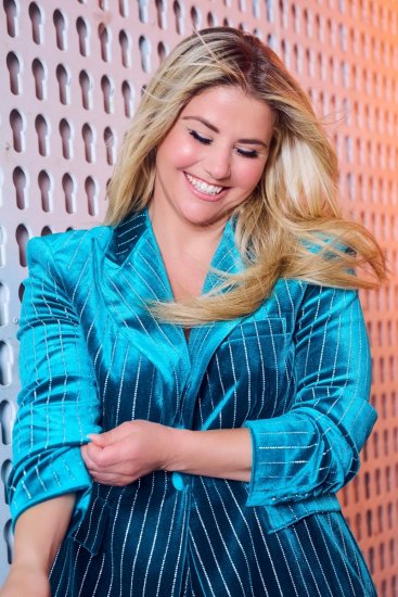 Ulla Popken 855499 Blazer en velours à strass Turquoise - Blazers - Blazers grande taille pour femme