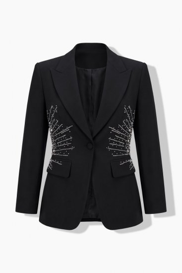 Ulla Popken 855550 Blazer cintré à pierres scintillantes Noir - Blazers - Blazers grande taille pour femme