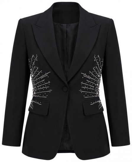 Ulla Popken 855550 Blazer cintré à pierres scintillantes Noir - Blazers - Blazers grande taille pour femme