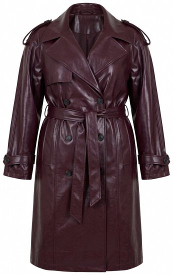 Ulla Popken 855617 Trench effet cuir à ceinture nouée Bordeaux - Manteaux - Manteaux femme grande taille