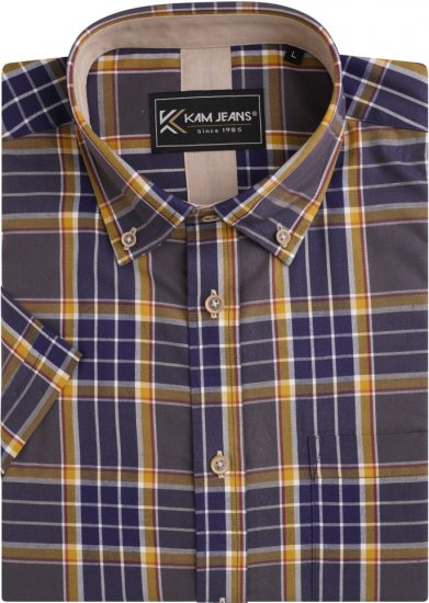 Kam Jeans 6282 Casual SS Check Shirt Navy - Chemises - Chemises Grandes Tailles Hommes