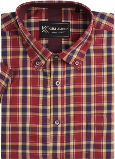 Kam Jeans 6282 Casual SS Check Shirt Wine - Chemises - Chemises Grandes Tailles Hommes