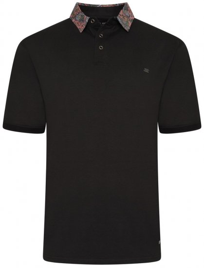 Kam Jeans 5485 Jersey Polo with Floral Collar Black - Polos - Polos homme grande taille