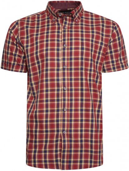 Kam Jeans 6282 Casual SS Check Shirt Wine - Chemises - Chemises Grandes Tailles Hommes