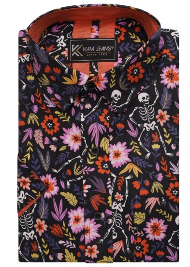 Kam Jeans 6041 Skeleton Digital Print Shirt Navy - Chemises - Chemises Grandes Tailles Hommes