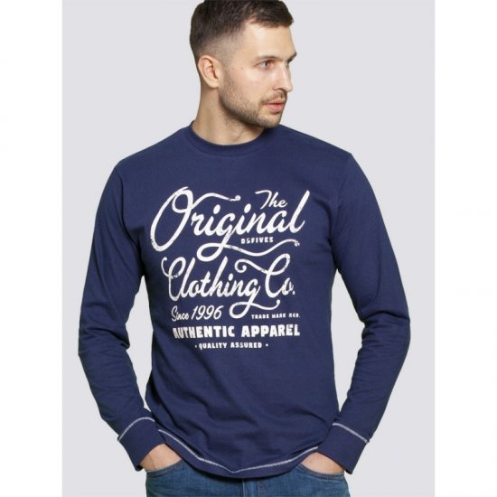 D555 Austin Long Sleeve T-shirt Navy - T-shirts - T-shirts Homme Grande Taille