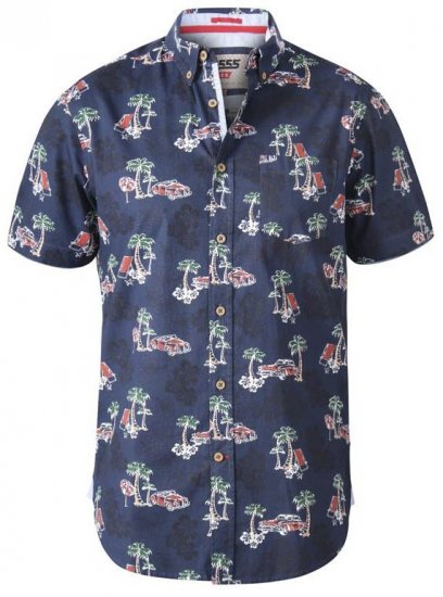 D555 Avenger Classic Car And Palm Tree Short Sleeve Shirt Navy - Chemises - Chemises Grandes Tailles Hommes