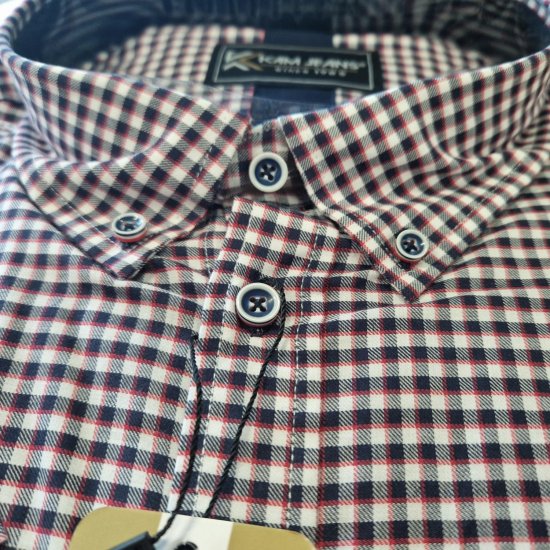 Kam Jeans 6302 Casual Gingham Check Shirt Navy - Chemises - Chemises Grandes Tailles Hommes
