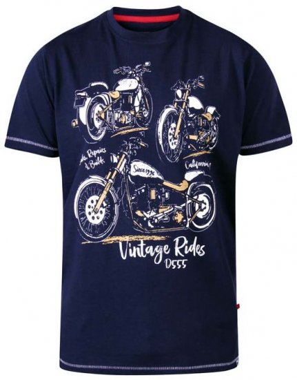 D555 Ellis Motorbike Trio Crew Neck T-Shirt Navy - T-shirts - T-shirts Homme Grande Taille