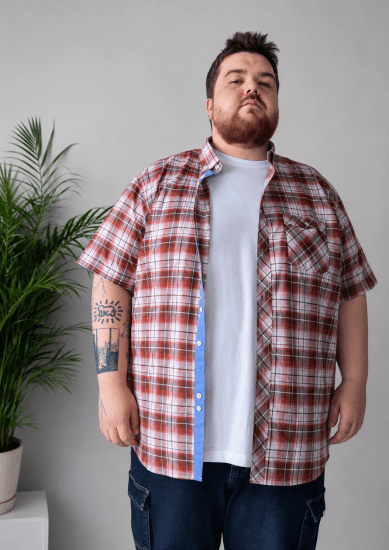 Kam Jeans 6368 Checked Short Sleeve Shirt Red - Chemises - Chemises Grandes Tailles Hommes