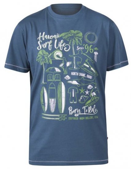 D555 Fernsby Hawaii Surf Crew Neck T-Shirt Teal - T-shirts - T-shirts Homme Grande Taille