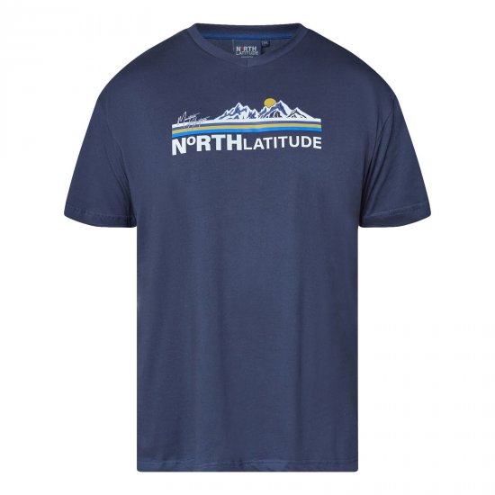 North Latitude Mountain T-Shirt V-Neck Bleu marine - T-shirts - T-shirts Homme Grande Taille