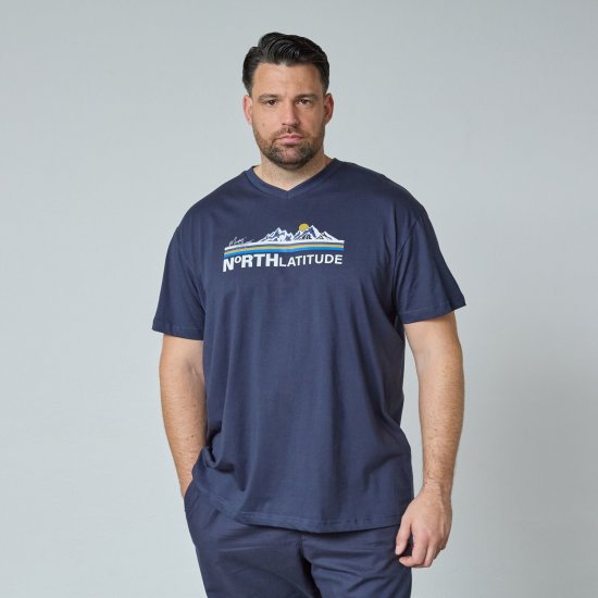 North Latitude Mountain T-Shirt V-Neck Bleu marine - T-shirts - T-shirts Homme Grande Taille