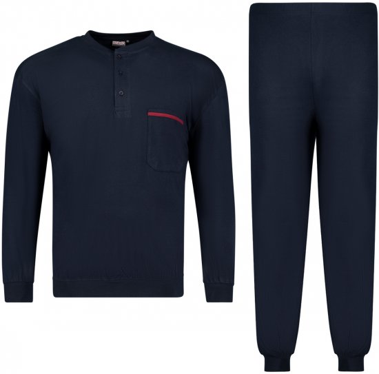 Adamo Brian Long Sleeve Pyjama with Cuffs Navy - Sous-vêtements & Bain - Sous-vêtements Grande Taille
