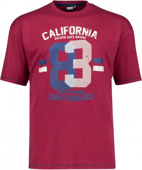 Adamo Golden Gate Comfort Fit Printed T-shirt Burgundy - T-shirts - T-shirts Homme Grande Taille