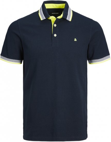 Jack & Jones PAULOS Short Sleeve Polo Navy Blazer/NEON - Polos - Polos homme grande taille