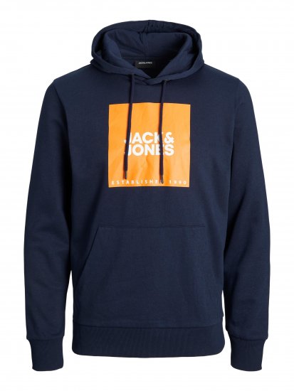 Jack & Jones JJLOCK SWEAT HOOD Navy/Orange - Sweatshirts & hoodies - Sweatshirts/Hoodies grande taille homme