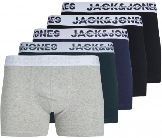 Jack & Jones JACDALLAS LOGO TRUNKS 5 PACK Light Grey Melange - Sous-vêtements & bain - Sous-vêtements Grande Taille
