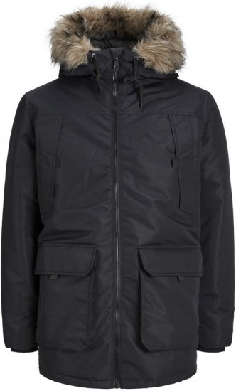 Jack & Jones CONSTRUCT Windproof Fur Parka Black - Vestes - Vestes Homme Grandes Tailles