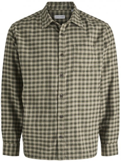 Jack & Jones Mini Check Long Sleeve Shirt Dusty Olive - Chemises - Chemises Grandes Tailles Hommes