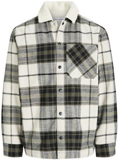 Jack & Jones Zac Teddy Long Sleeve Overshirt Jacket Dusty Olive - Vestes - Vestes Homme Grandes Tailles