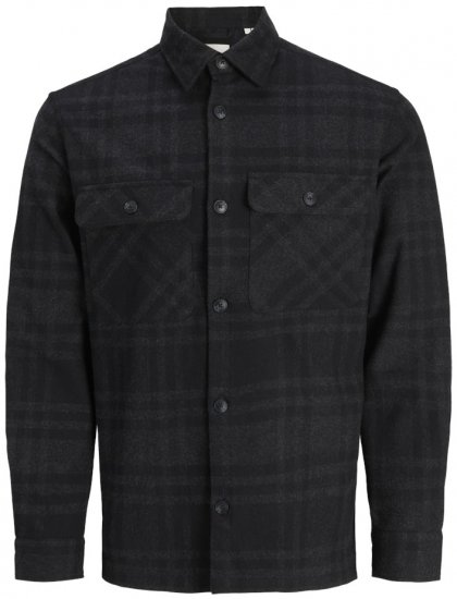 Jack & Jones Rayle Melange Check Long Sleeve Overshirt Black Beauty - Chemises - Chemises Grandes Tailles Hommes