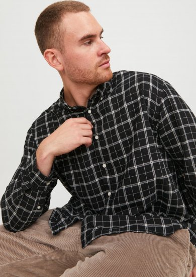 Jack & Jones JORCOZY FLANNEL CHECK SHIRT LS Black - Chemises - Chemises Grandes Tailles Hommes