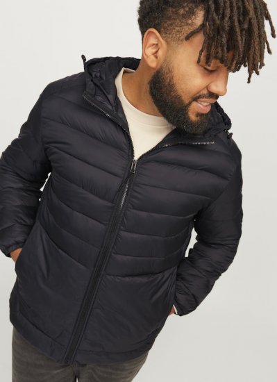Jack & Jones SPRINT Quilted Hooded Jacket Black - Vestes - Vestes Homme Grandes Tailles