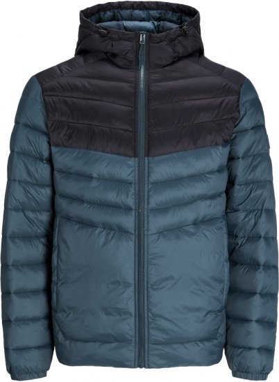 Jack & Jones SPRINT Black Blocking Quilted Hooded Jacket Turquoise Blue - Vestes - Vestes Homme Grandes Tailles