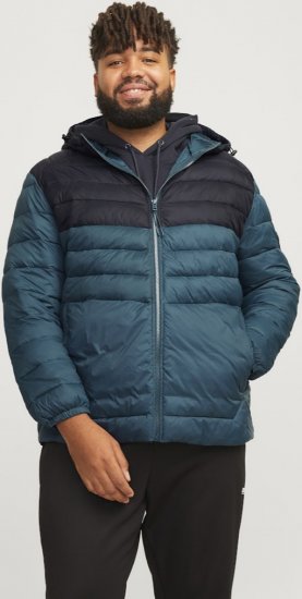 Jack & Jones SPRINT Black Blocking Quilted Hooded Jacket Turquoise Blue - Vestes - Vestes Homme Grandes Tailles