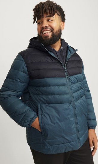 Jack & Jones SPRINT Black Blocking Quilted Hooded Jacket Turquoise Blue - Vestes - Vestes Homme Grandes Tailles