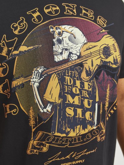 Jack & Jones JJSKULL ROCK T-Shirt Black - T-shirts - T-shirts Homme Grande Taille