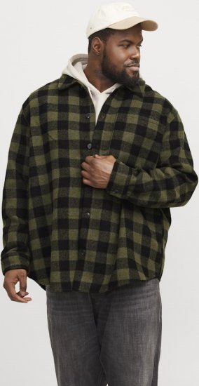 Jack & Jones ZAC Brushed Long Sleeve Overshirt Green - Chemises - Chemises Grandes Tailles Hommes