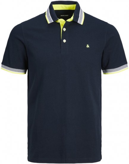 Jack & Jones PAULOS Short Sleeve Polo Dark Navy/NEON - Polos - Polos homme grande taille