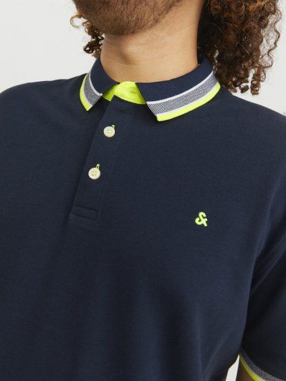 Jack & Jones PAULOS Short Sleeve Polo Dark Navy/NEON - Polos - Polos homme grande taille