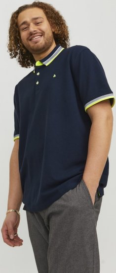 Jack & Jones PAULOS Short Sleeve Polo Dark Navy/NEON - Polos - Polos homme grande taille