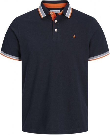 Jack & Jones PAULOS Short Sleeve Polo Black Navy/NEON - Polos - Polos homme grande taille