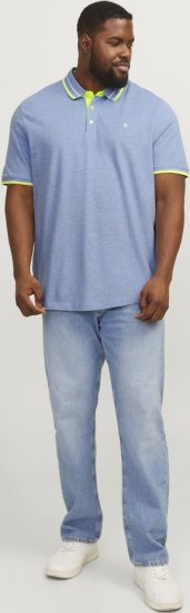 Jack & Jones PAULOS Short Sleeve Polo Light Blue/NEON - Polos - Polos homme grande taille