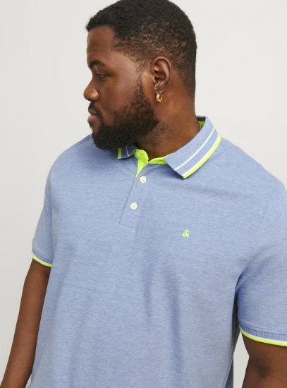 Jack & Jones PAULOS Short Sleeve Polo Light Blue/NEON - Polos - Polos homme grande taille