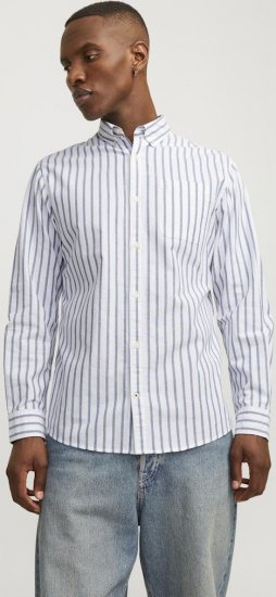 Jack & Jones OXFORD LS Shirt Striped Ensign Blue - Chemises - Chemises Grandes Tailles Hommes