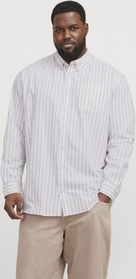 Jack & Jones OXFORD LS Shirt Striped White - Chemises - Chemises Grandes Tailles Hommes