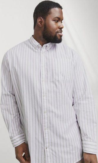 Jack & Jones OXFORD LS Shirt Striped White - Chemises - Chemises Grandes Tailles Hommes